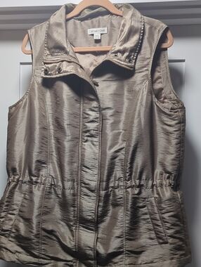 Coldwater Creek Metallic Taupe/Olivish Shimmer Vest
